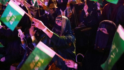 Saudi people gather during the first Founding Day celebrations in Riyadh, Saudi Arabia, on February 22.