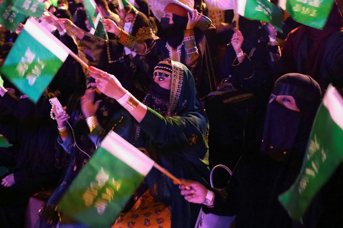 Saudi people gather during the first Founding Day celebrations in Riyadh, Saudi Arabia, on February 22.