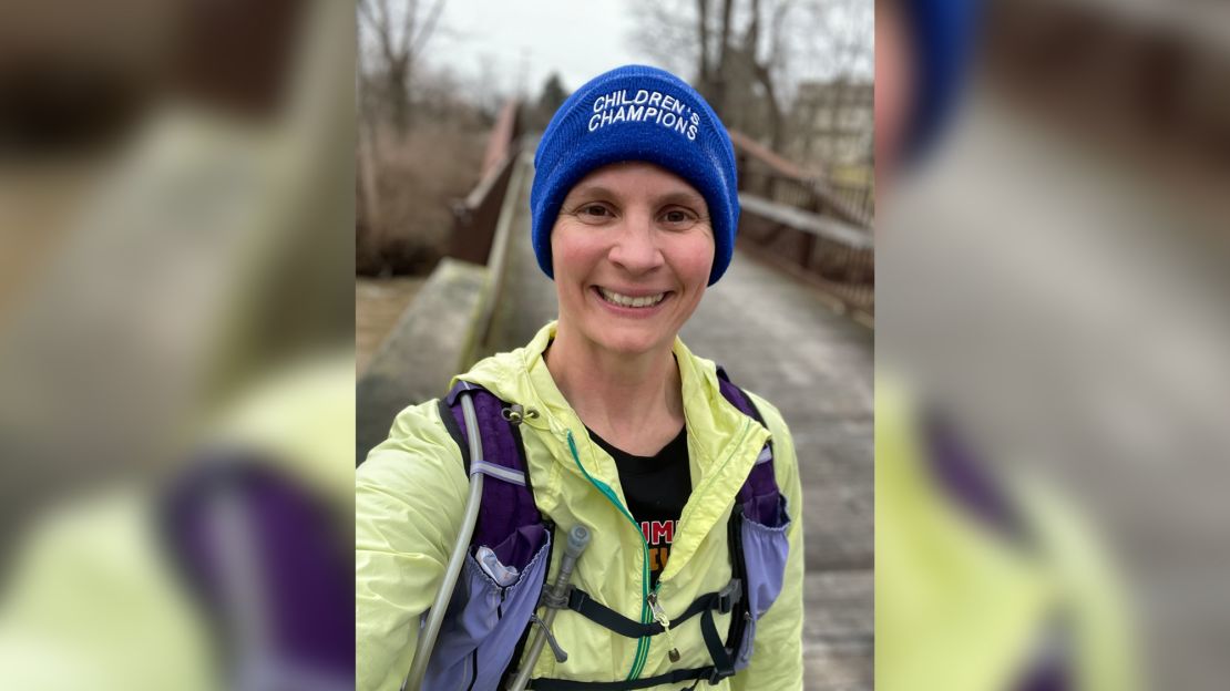 Sarah Seither after she completed a 2.23 mile run Wednesday morning in Ohio.