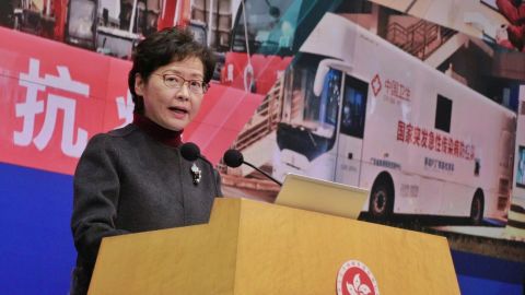 Hong Kong leader Carrie Lam speaks during a press conference on February 22, 2022. 