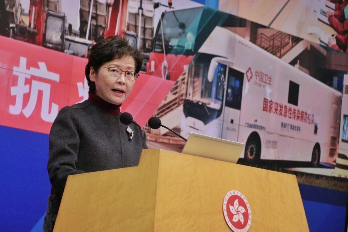 Hong Kong leader Carrie Lam speaks during a press conference on February 22, 2022. 