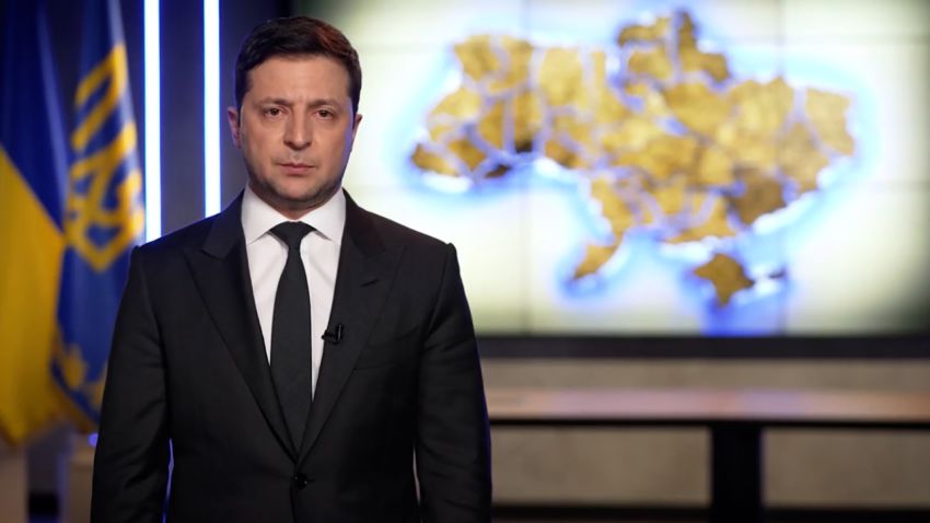 Ukrainian President Volodymyr Zelensky speakds during an address posted to his official Facebook account in early hours Thursday local time.