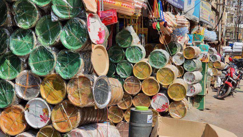Colorful plates on display at Bollant's retail store in Hyderabad. The company sells its products to around 200 small and medium enterprises across India.