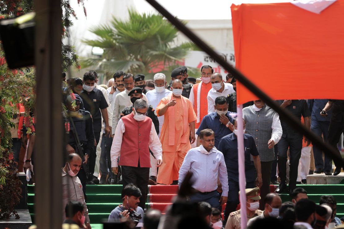 Yogi Adityanath at the inauguration of the Awadh Shilpgram Cultural Centre and Marketplace in Lucknow, India, on March 19, 2021.