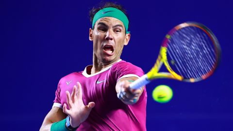 Rafa Nadal plays a forehand during a match against Stefan Kozlov of United States at the Telcel ATP Mexican Open.