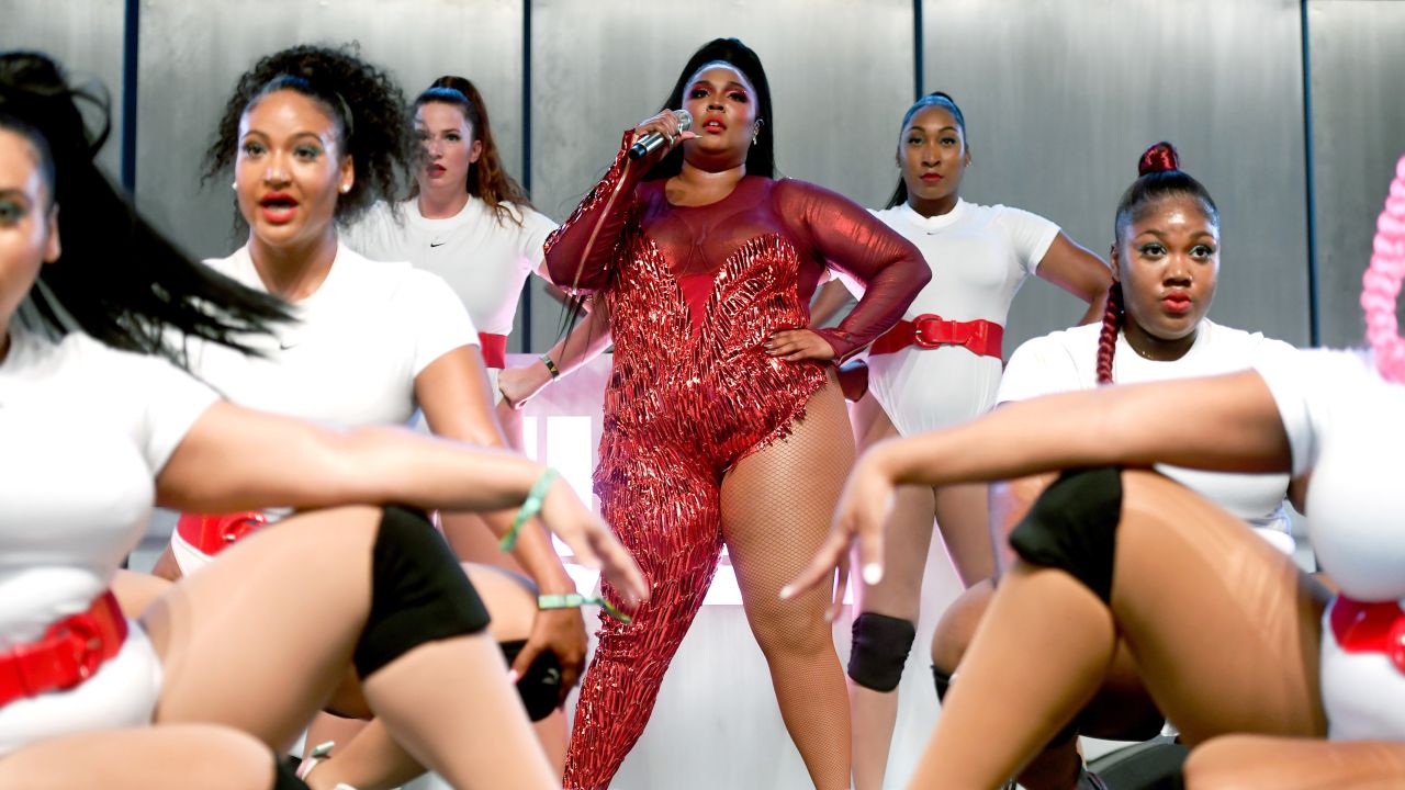 Lizzo (center) performs at Mojave Tent during the 2019 Coachella Valley Music and Arts Festival on April 21, 2019, in Indio, California.  