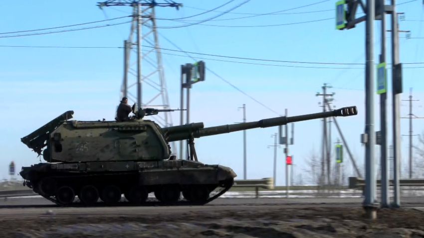 Russia military tank in Belgorod, Russia on February 24, 2022.