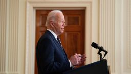 US President Joe Biden speaks in the East Room of the White House about Ukraine after Russian troops entered separatist regions February 22, 2022, in Washington, DC.