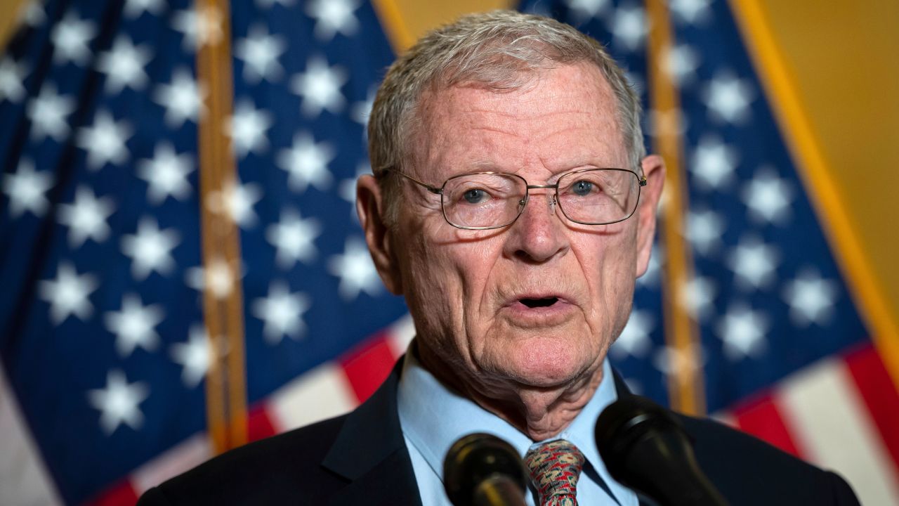 Senator Jim Inhofe speaks to media during a press conference with Republican Senators addressing Russian military buildup near the boarder with Ukraine, at the U.S. Capitol, in Washington, D.C., on Wednesday, January 19, 2022. 