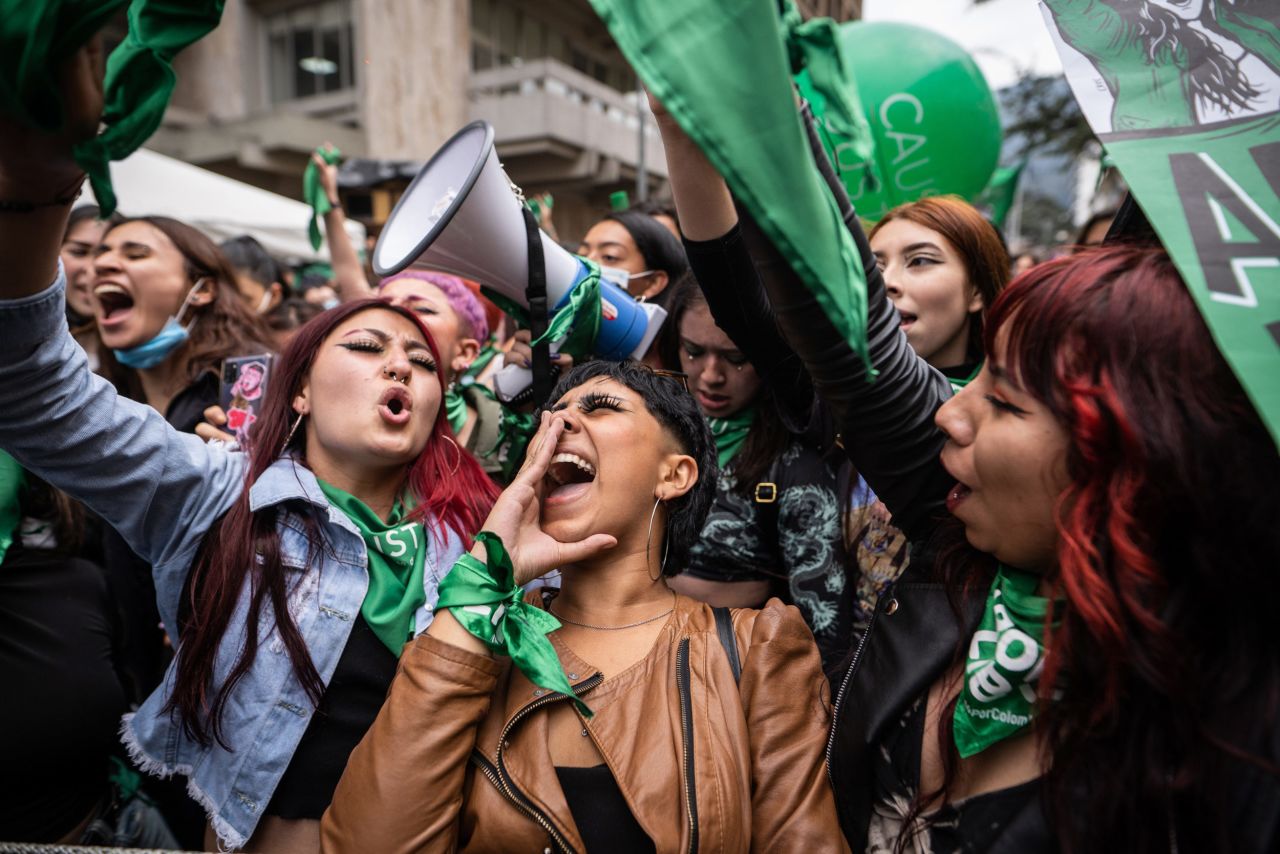Abortion rights supporters celebrate in front of Colombia's Constitutional Court in Bogota, which ruled to <a href="https://www.cnn.com/2022/02/21/americas/colombia-decriminalize-abortion-intl/index.html" target="_blank">partially decriminalize abortion</a> on Monday, February 21. The ruling marked a major victory for the nation's feminist movements and reflects a wider shift in views across the region.