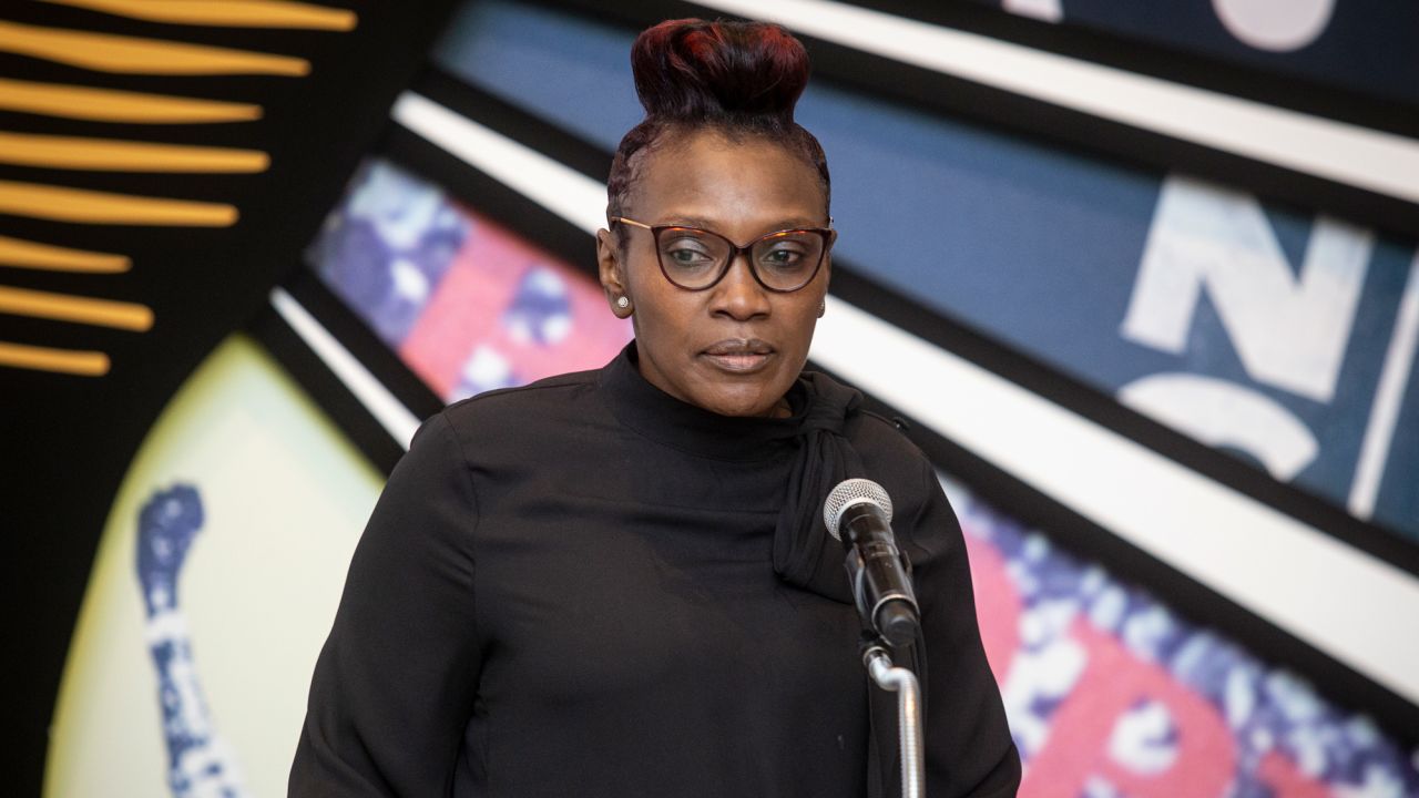 Wanda Cooper-Jones, Arbery's mother, addresses attendees at the National Center for Civil and Human Rights on February 23, 2022, in downtown Atlanta -- 2 years after her son was killed.