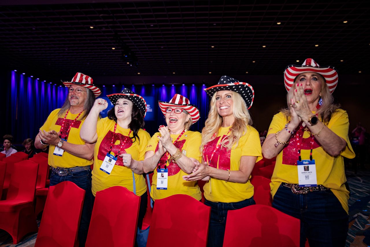 Texan supporters of former US President Donald Trump are seen at the Conservative Political Action Conference in Orlando, Florida, on Thursday, February 24.