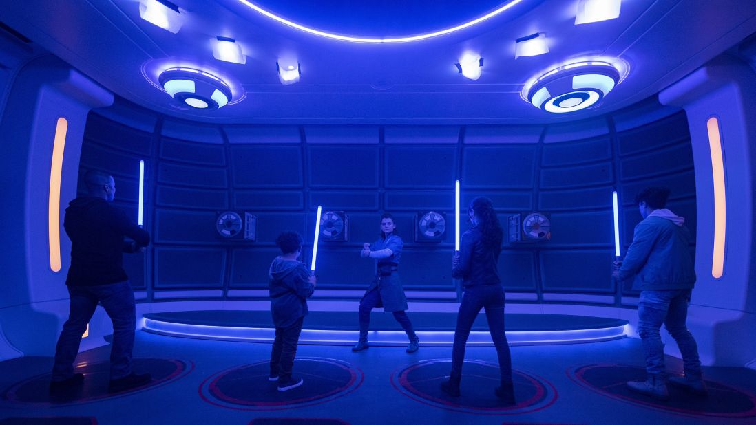 Learn the art of wielding an elegant weapon for a more civilized age with a training session in the Lightsaber Training Pod.