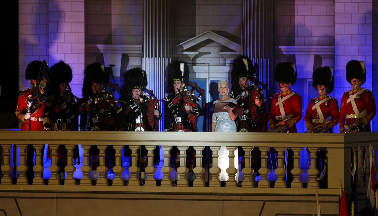 In 2012, Mirren speaks at the Diamond Jubilee Pageant at Windsor Castle.