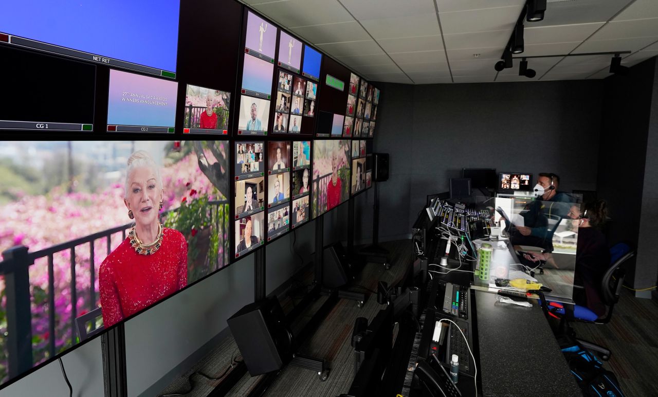 In 2021, Mirren is seen on a control room monitor announcing the nominees for the SAG Awards. The ceremony was a pre-recorded, one-hour telecast due to the pandemic. 