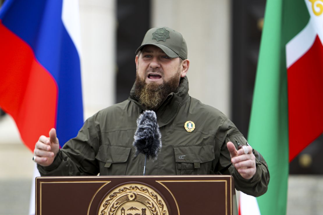 Chechnya's regional leader Ramzan Kadyrov addresses servicemen in Grozny, February 25.