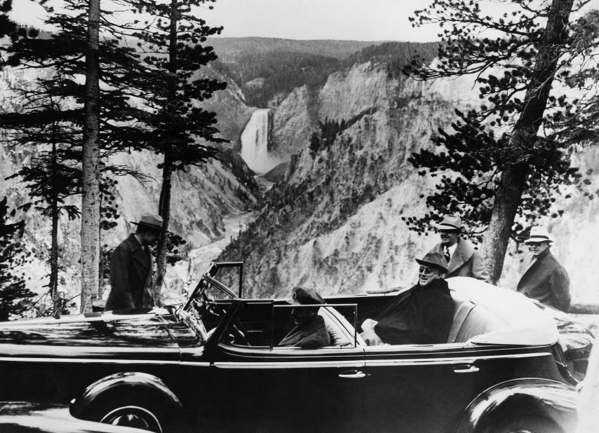 <strong>Important visitors:</strong> President Franklin D. Roosevelt visits Yellowstone in 1937. Back on the East Coast, the National Park Service runs his historical home in Hyde Park, New York.