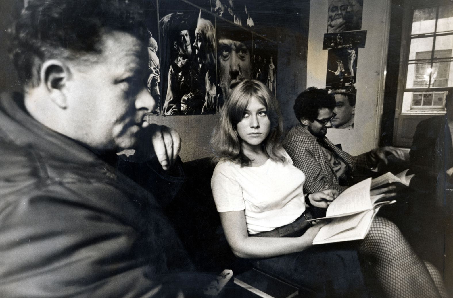 A young Mirren participates in a reading for the play "Antony and Cleopatra" with Michael Croft, left, and John Nightingale in 1965.