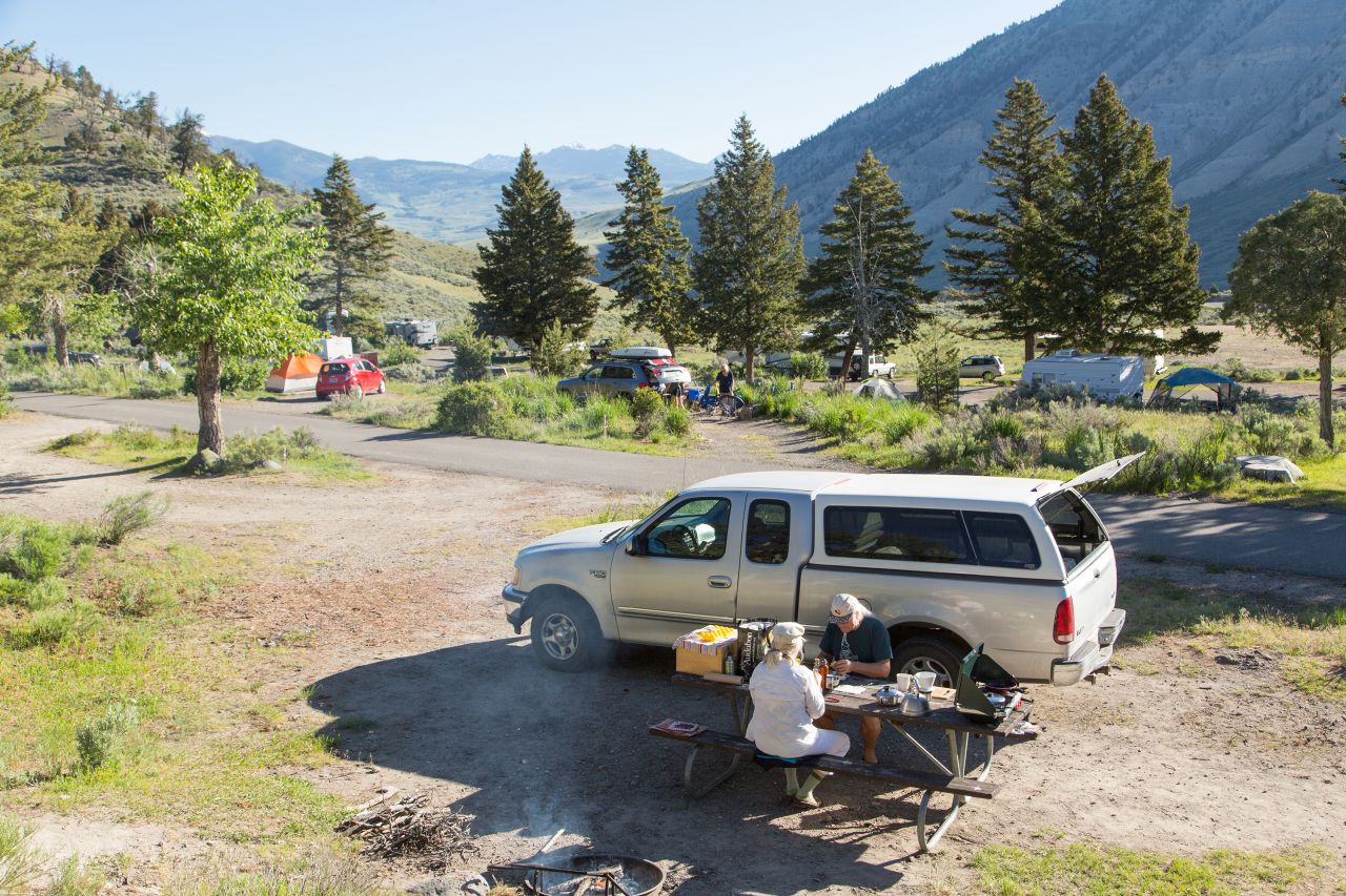 <strong>Mammoth Hot Springs Campground:</strong> This is the only campground open all year in Yellowstone and is close to fishing, hiking and the Mammoth Hot Springs Terraces. 