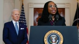 Judge Ketanji Brown Jackson speaks after President Joe Biden announced Jackson as his nominee to the Supreme Court in the Cross Hall of the White House, Friday, Feb. 25, 2022, in Washington.