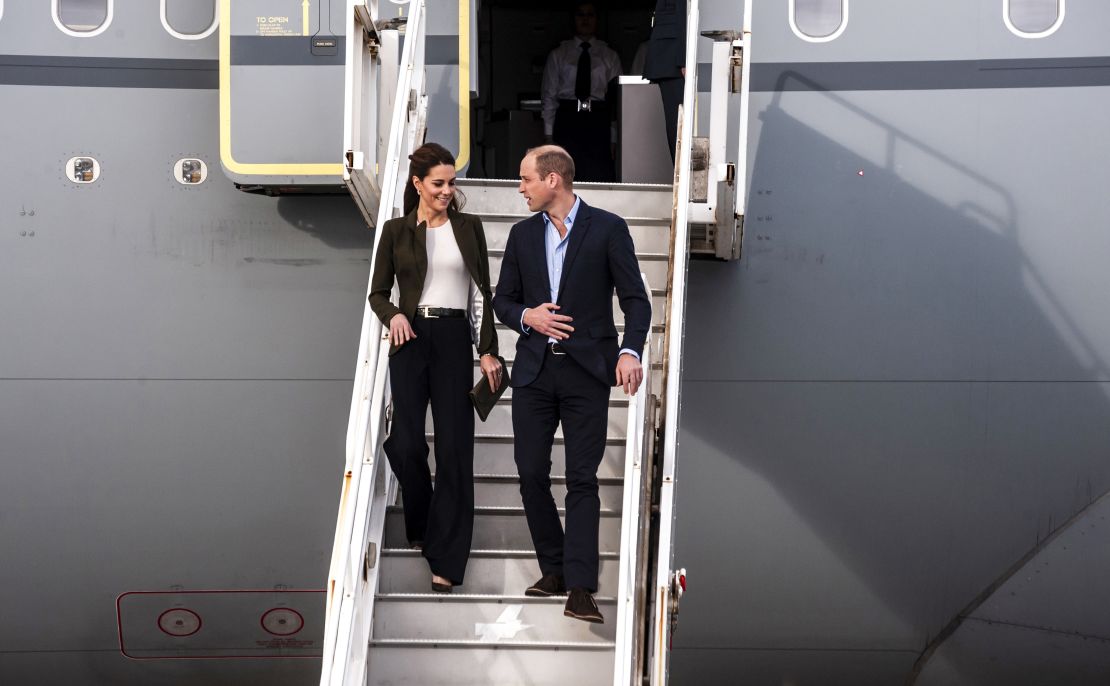 The Cambridges arrive at RAF Akrotiri, southwest of the coastal southern Cypriot city of Limassol on December 5, 2018, during a visit honoring military personnel serving overseas during the Christmas period. 