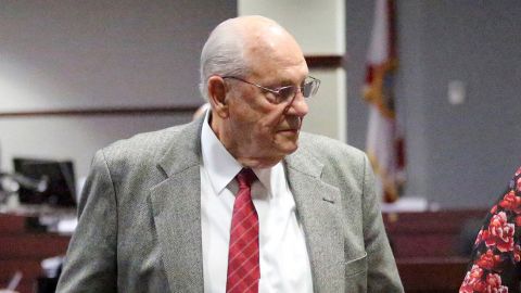 Curtis Reeves leaves court during a break in closings during the trial at the Robert D. Sumner Judicial Center in Dade City, Florida on February 25, 2022.