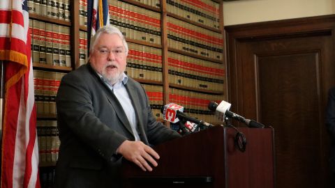 West Virginia Attorney General Patrick Morrisey speaks during a news conference on February 16.