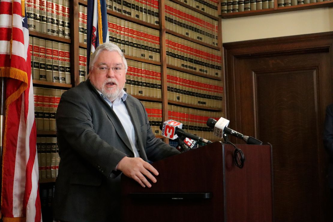 West Virginia Attorney General Patrick Morrisey speaks during a news conference on February 16.