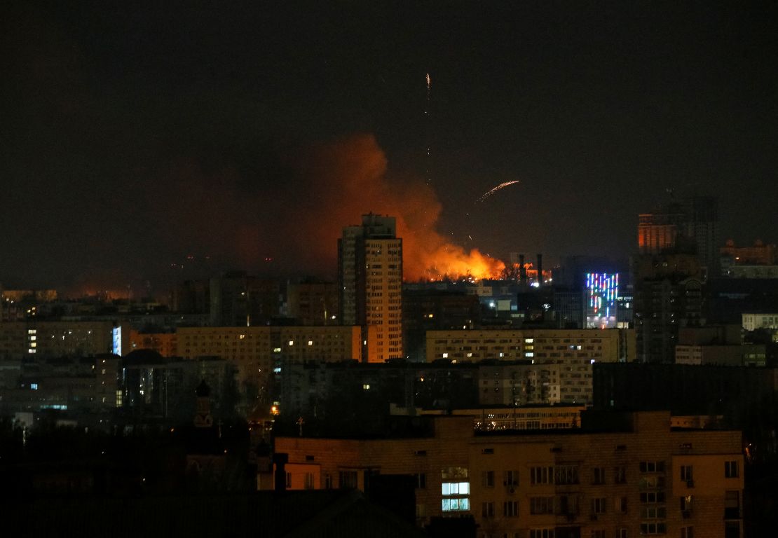 Smoke and flames rise during shelling near Kyiv, as Russia continues its invasion of Ukraine February 26.