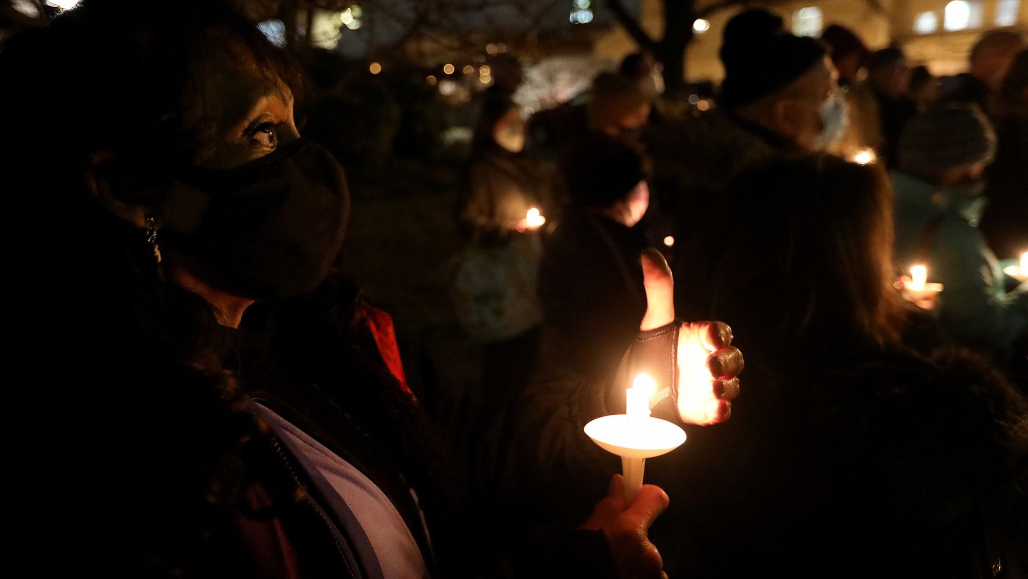 A vigil for Ukraine takes place in Montclair, New Jersey, on February 24.