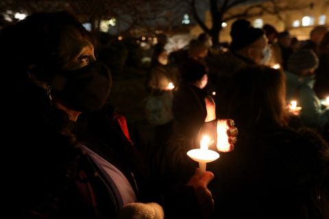 A vigil for Ukraine takes place in Montclair, New Jersey, on February 24.