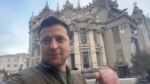 Ukrainian President Volodymyr Zelensky has posted videos from the capital, vowing to defend his country.