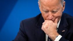 President Joe Biden participates in a virtual meeting on February 22, in Washington, DC.