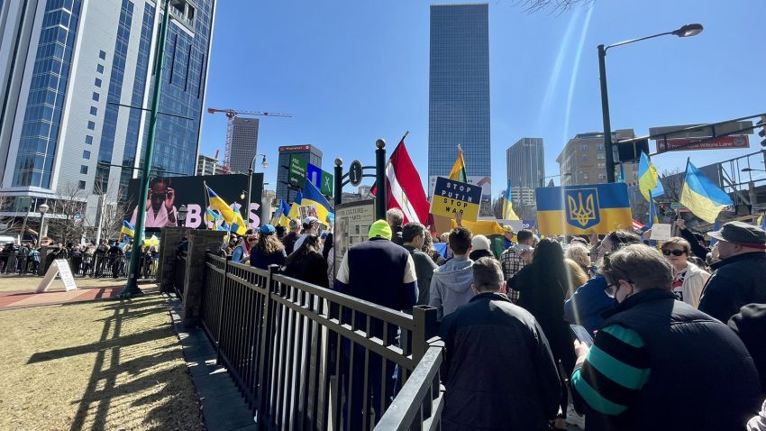 Rally in support of Ukrainians in Atlanta on February 26, 2022.
