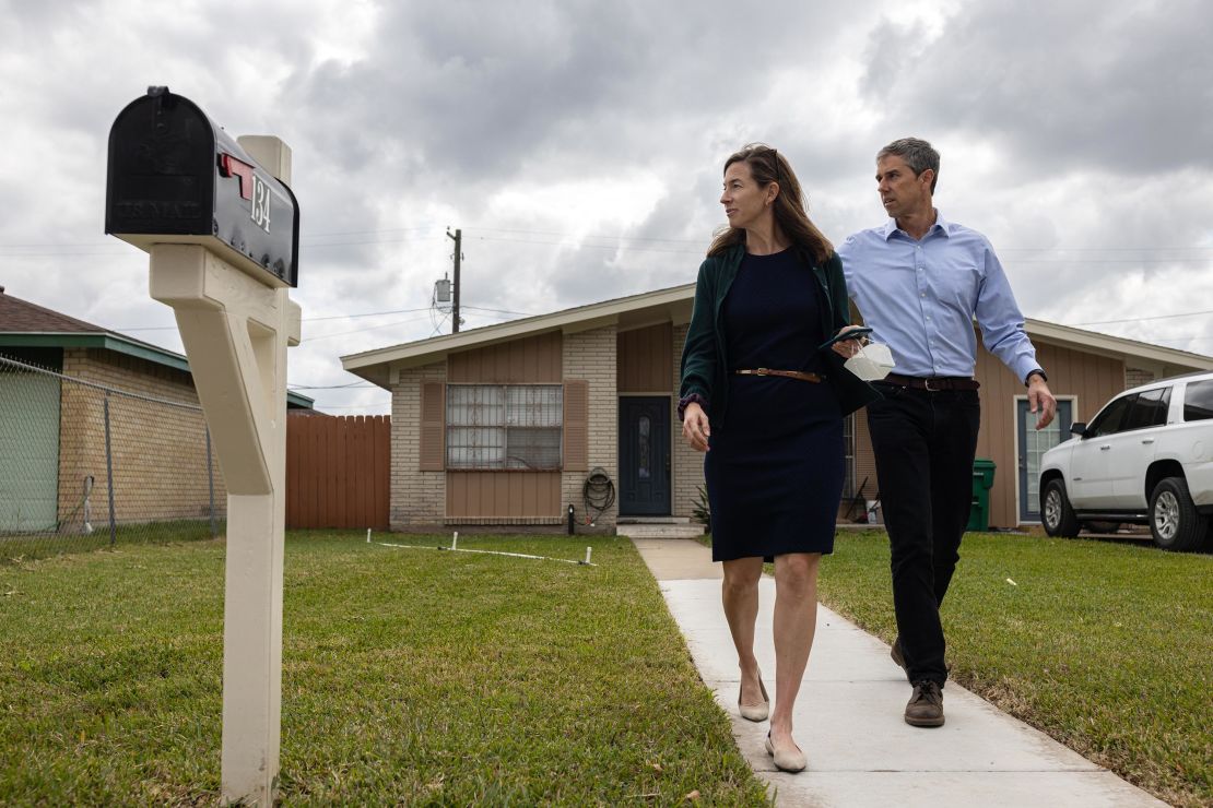 Beto O'Rourke, Texas Democratic gubernatorial candidate, and his wife Amy O'Rourke canvass a neighborhood in Brownsville, Texas, on Saturday, February 19. 