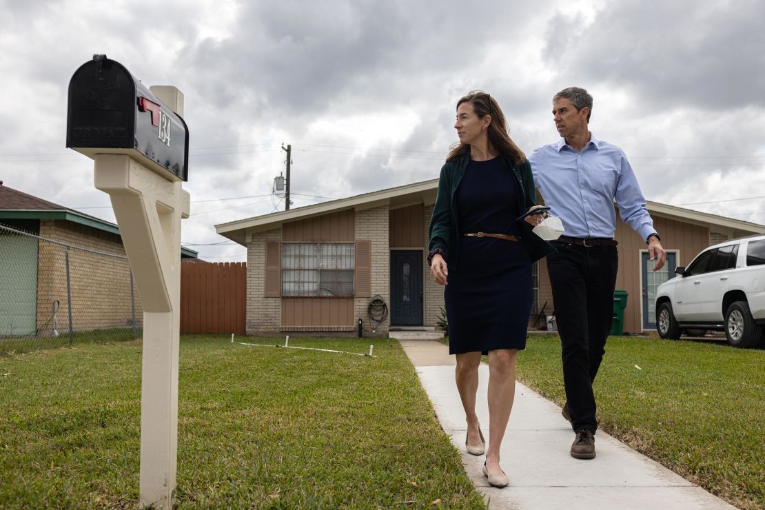 Beto O'Rourke, Texas Democratic gubernatorial candidate, and his wife Amy O'Rourke canvass a neighborhood in Brownsville, Texas, on Saturday, February 19.