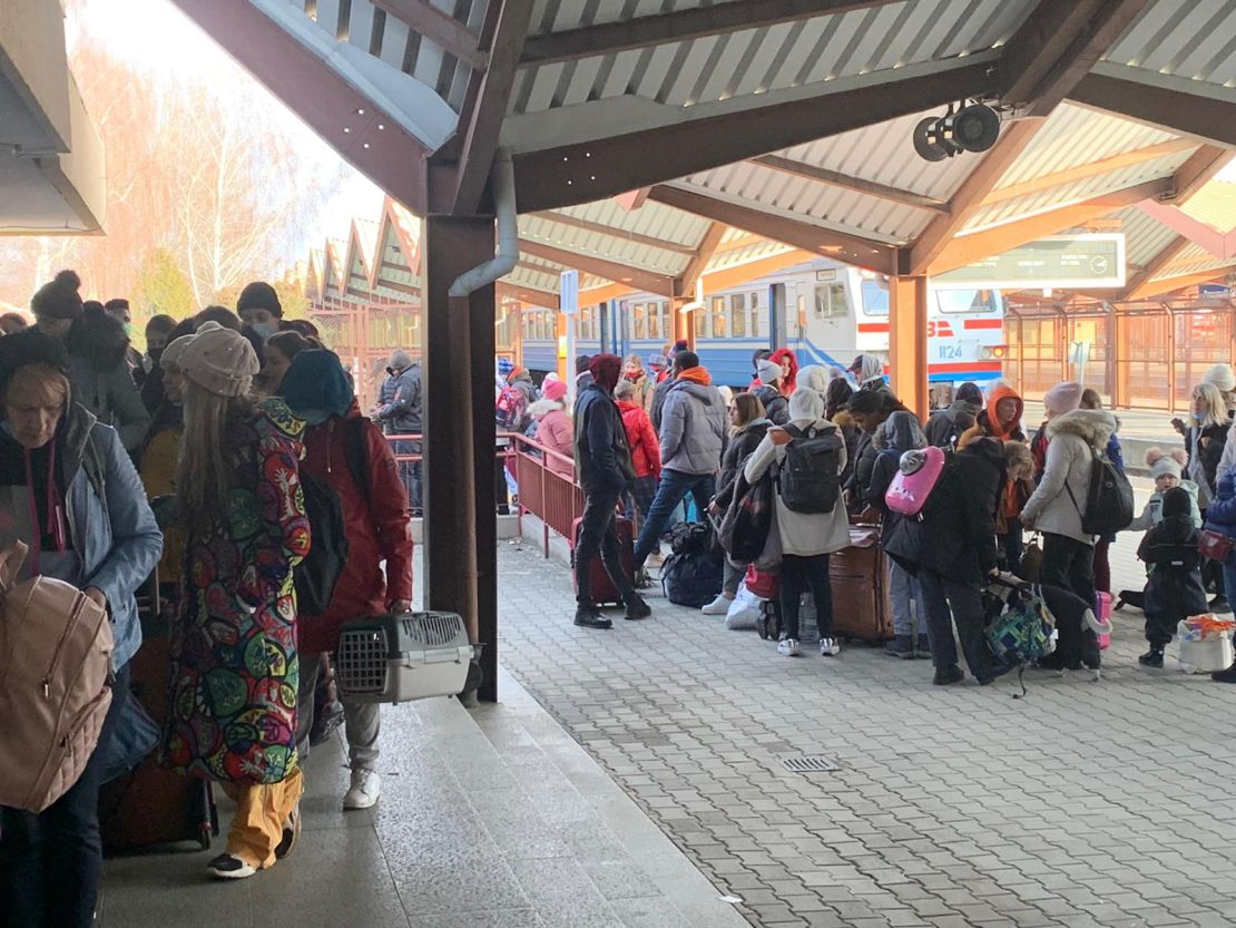 Ukrainian refugees at the train station in Przemysl, Poland, February 26, 2022.