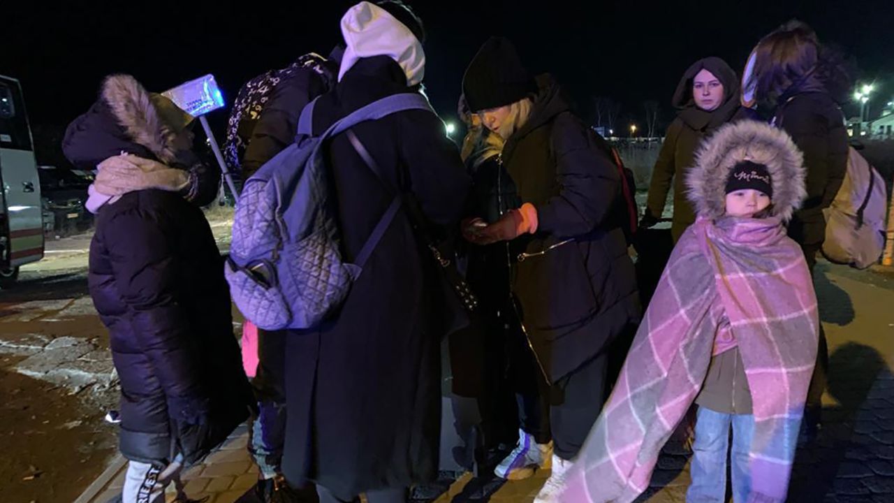 Ukrainian refugees crossing the border into Medyka, Poland, February 26, 2022.