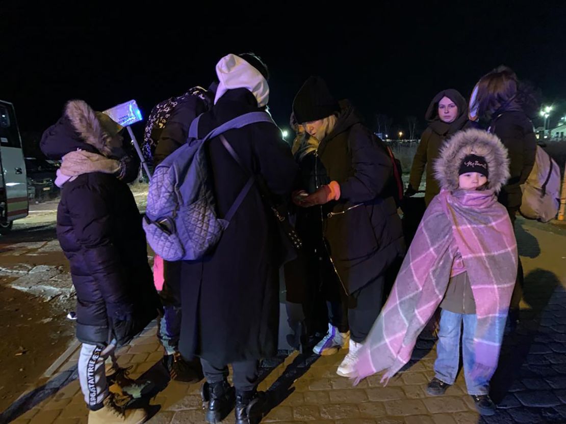 Ukrainian refugees crossing the border into Medyka, Poland, February 26, 2022.