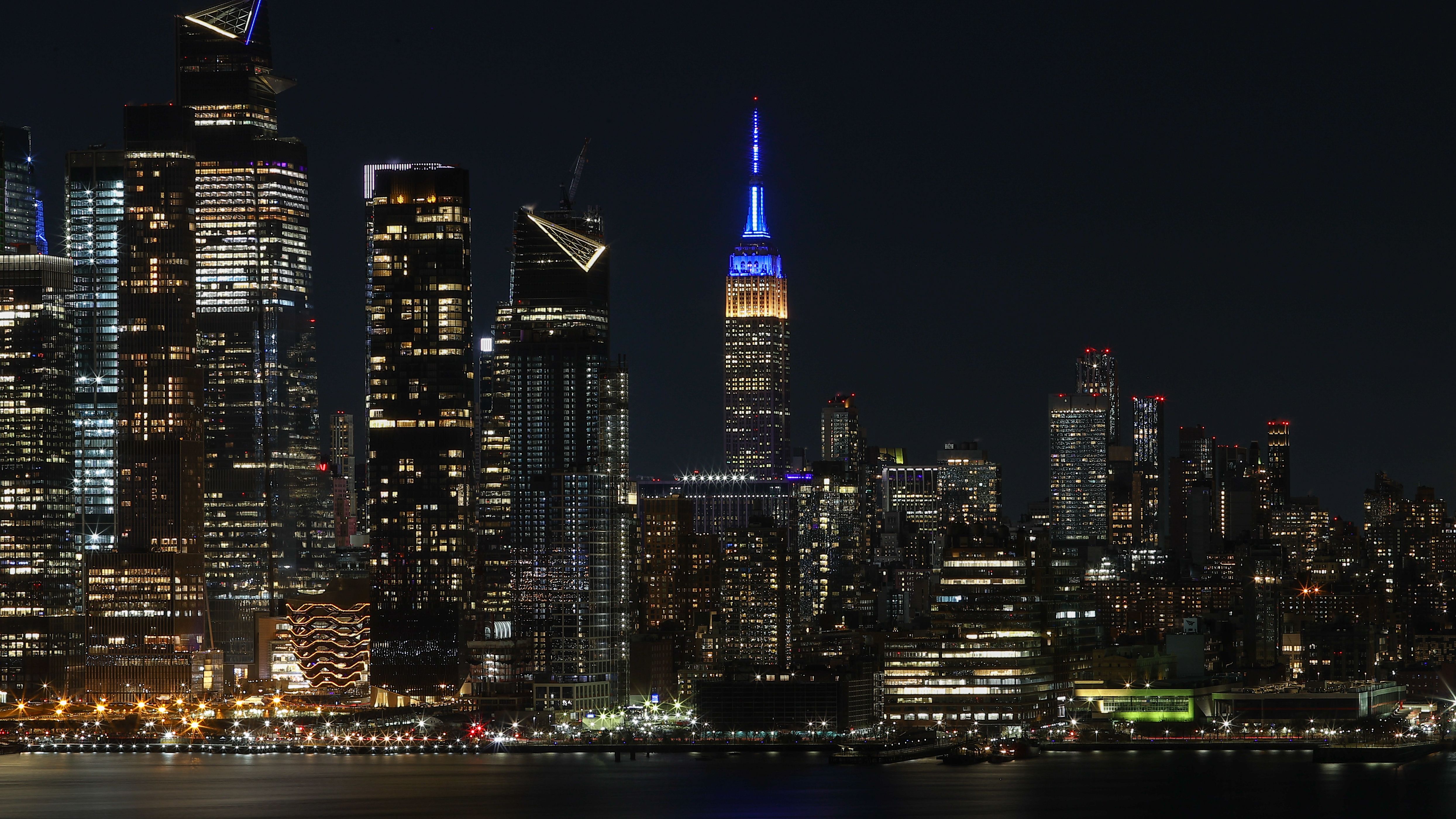 New York's Empire State Building is illuminated in the colors of the Ukrainian flag on February 25.