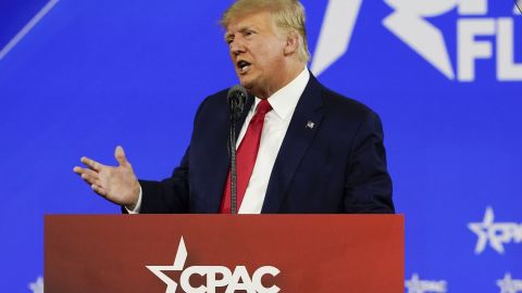 Former President Donald Trump speaks at the Conservative Political Action Conference (CPAC) in Orlando, Florida, Saturday, February 26, 2022.