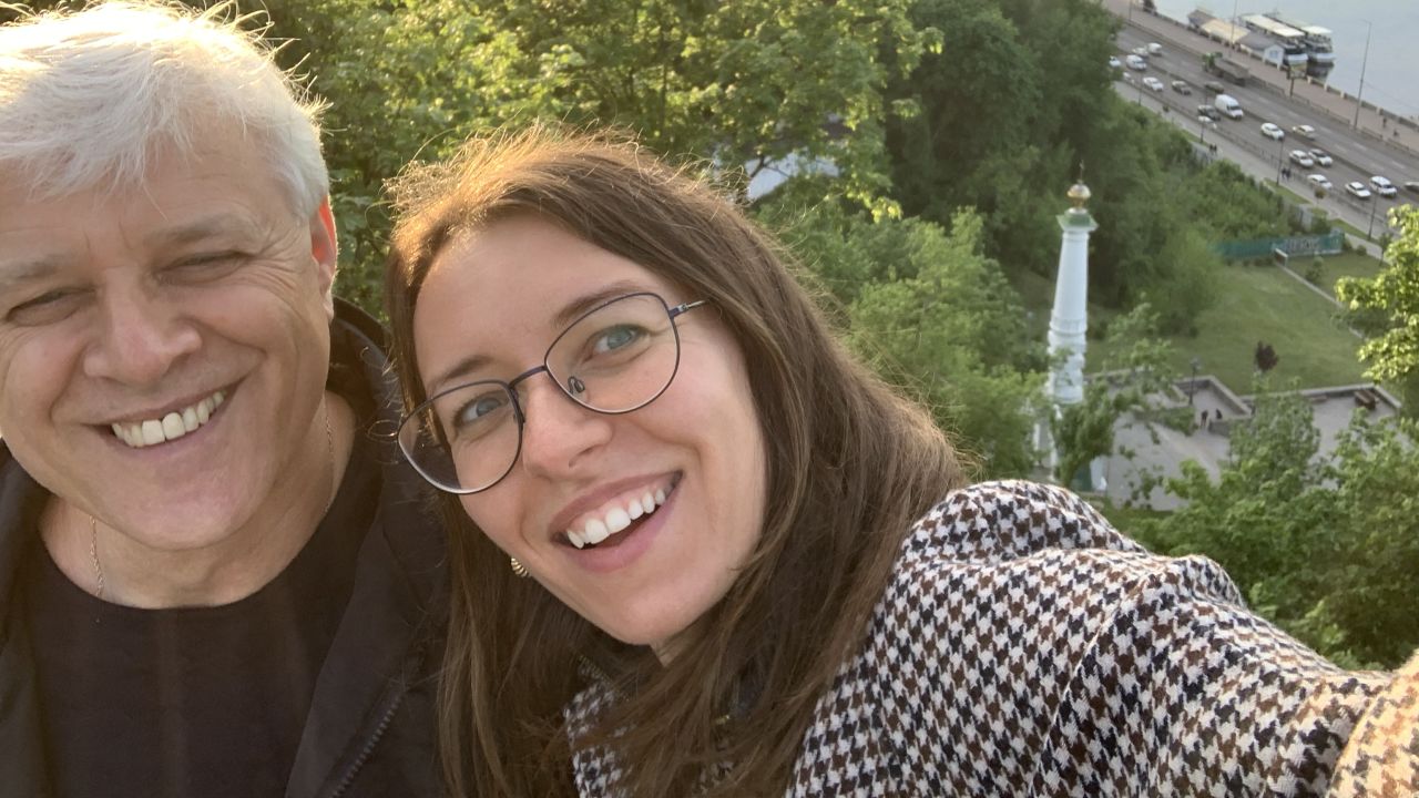 Mariya Soroka with her father, Ivan Soroka. Mariya managed to reach her dad, who was safe but had decided against evacuating in order to let families with children leave first.