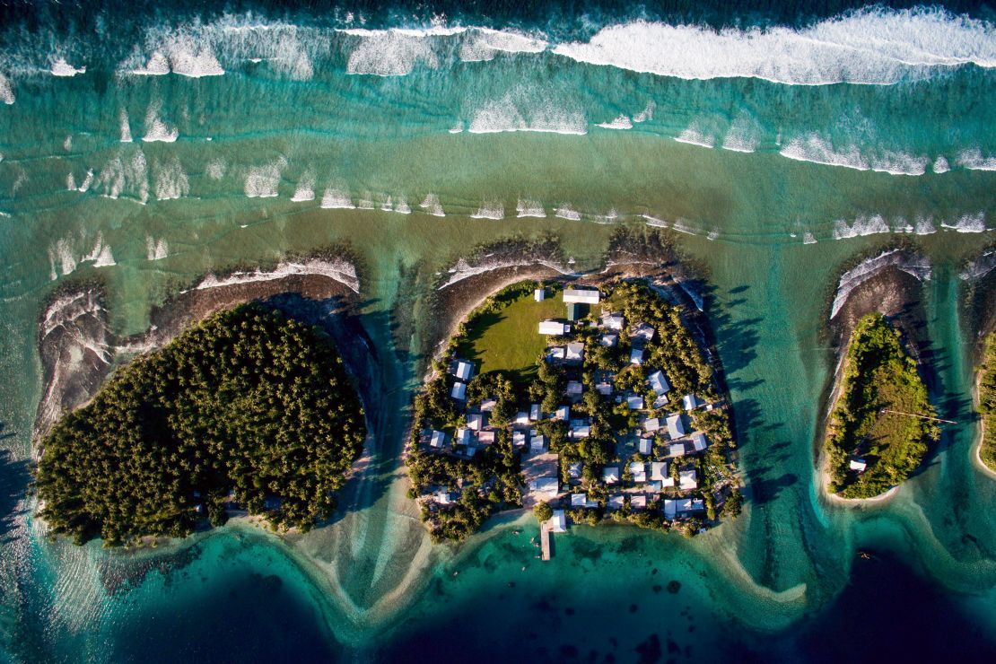 An overhead view of Ejit in the Marshall Islands, which are being increasingly overwhelmed by sea level rise.