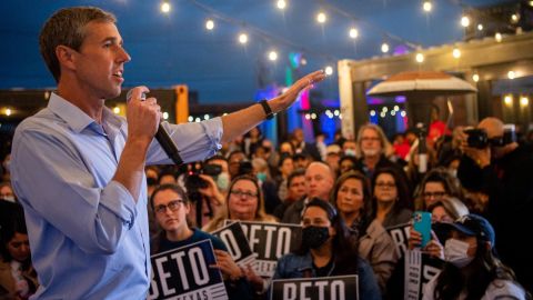 Texas Democratic gubernatorial candidate Beto O'Rourke speaks during the "Keeping the Lights On" campaign rally on February 15, 2022 in Houston, Texas.