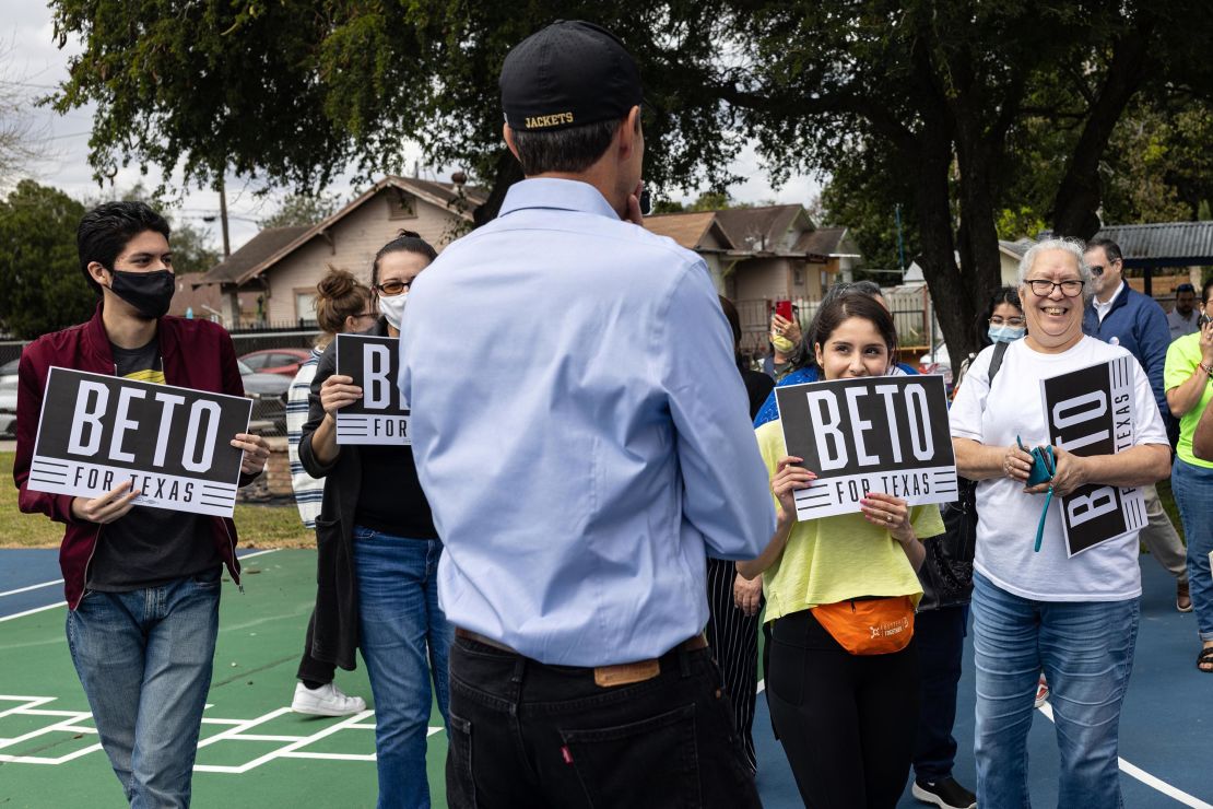 O'Rourke speaks to supporters in Brownsville, Texas, on February 19, 2022. 