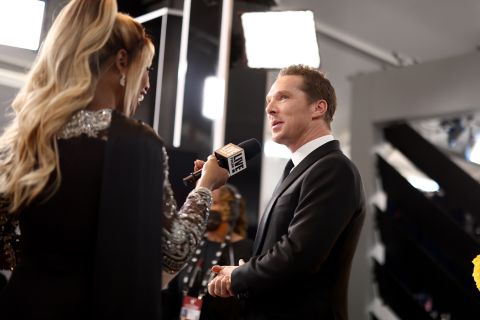 Actress Laverne Cox interviews Benedict Cumberbatch before the show. He was nominated for his role in the film "The Power of the Dog."