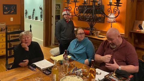 (From left) Ivy Vann hosts fellow Dungeons & Dragon enthusiasts Liam Costello, Alyssa LeBlanc and Steve Brouillette for a game in Peterborough, New Hampshire.