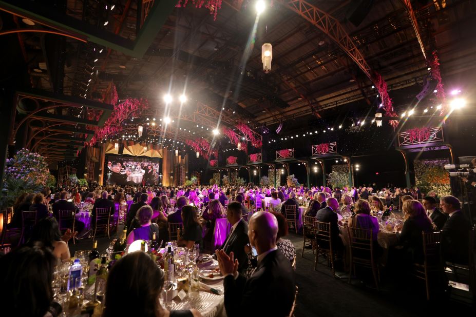 The audience watches the show from the Barker Hangar in Santa Monica, California.