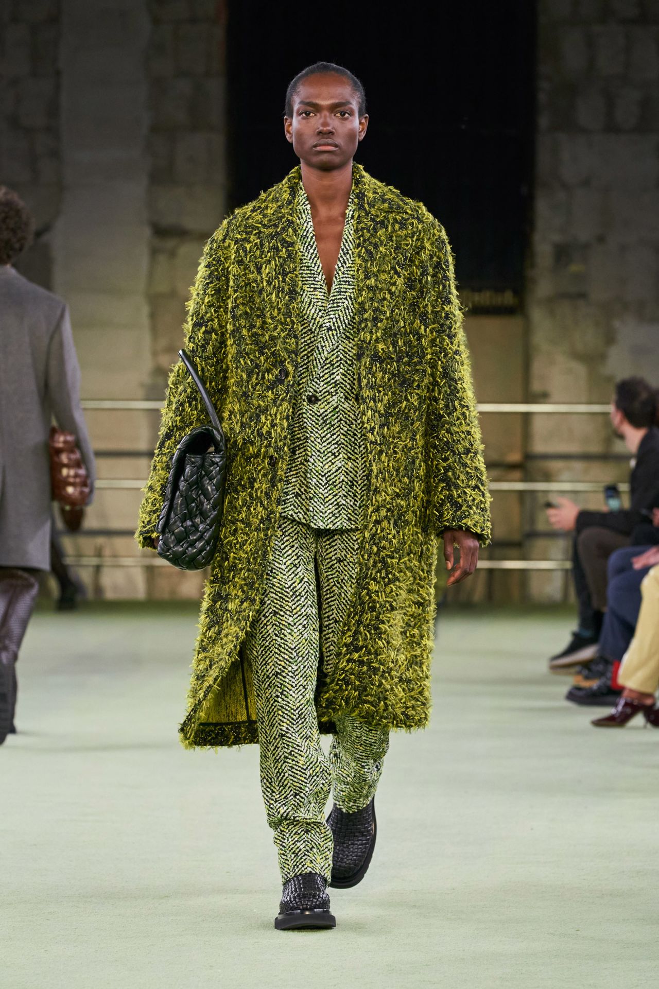 The color green was seen on furry coats and a few separates. 