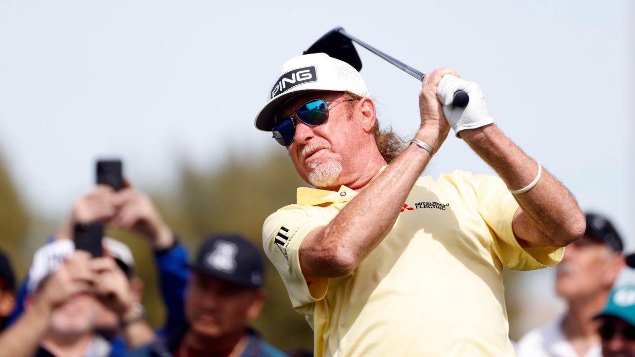 Miguel Angel Jimenez tees off on the fifth hole during the final round of the Cologuard Classic.